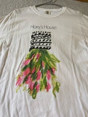 Harry's House White Short Sleeve Tee with Pink & Green Floral Graphic